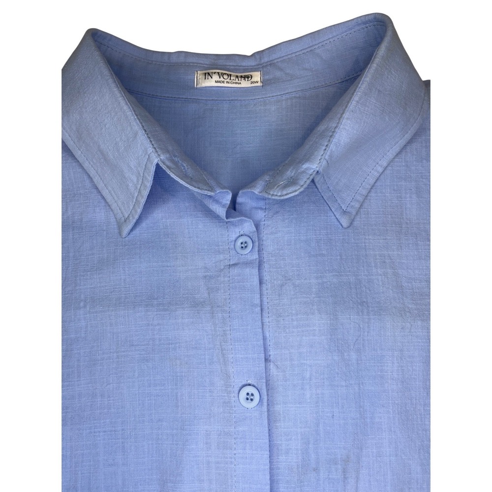 In'Voland Women 20W Light‎ Blue 100% Cotton Button Down Long Sleeve Shirt
